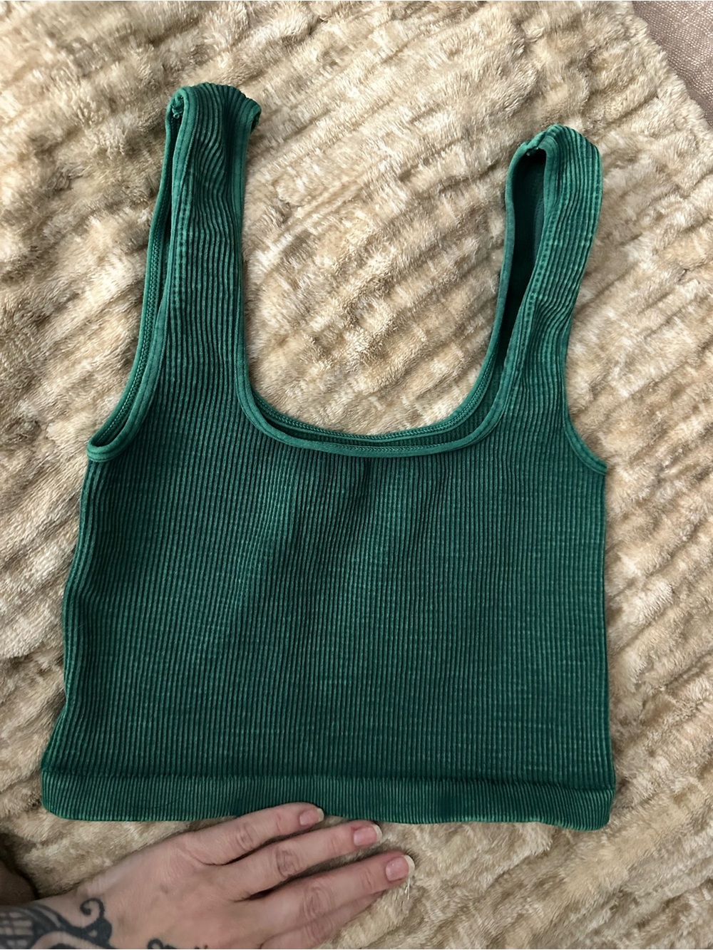 FP Movement by Free People Ribbed Tank Top Cropped - Emerald Green